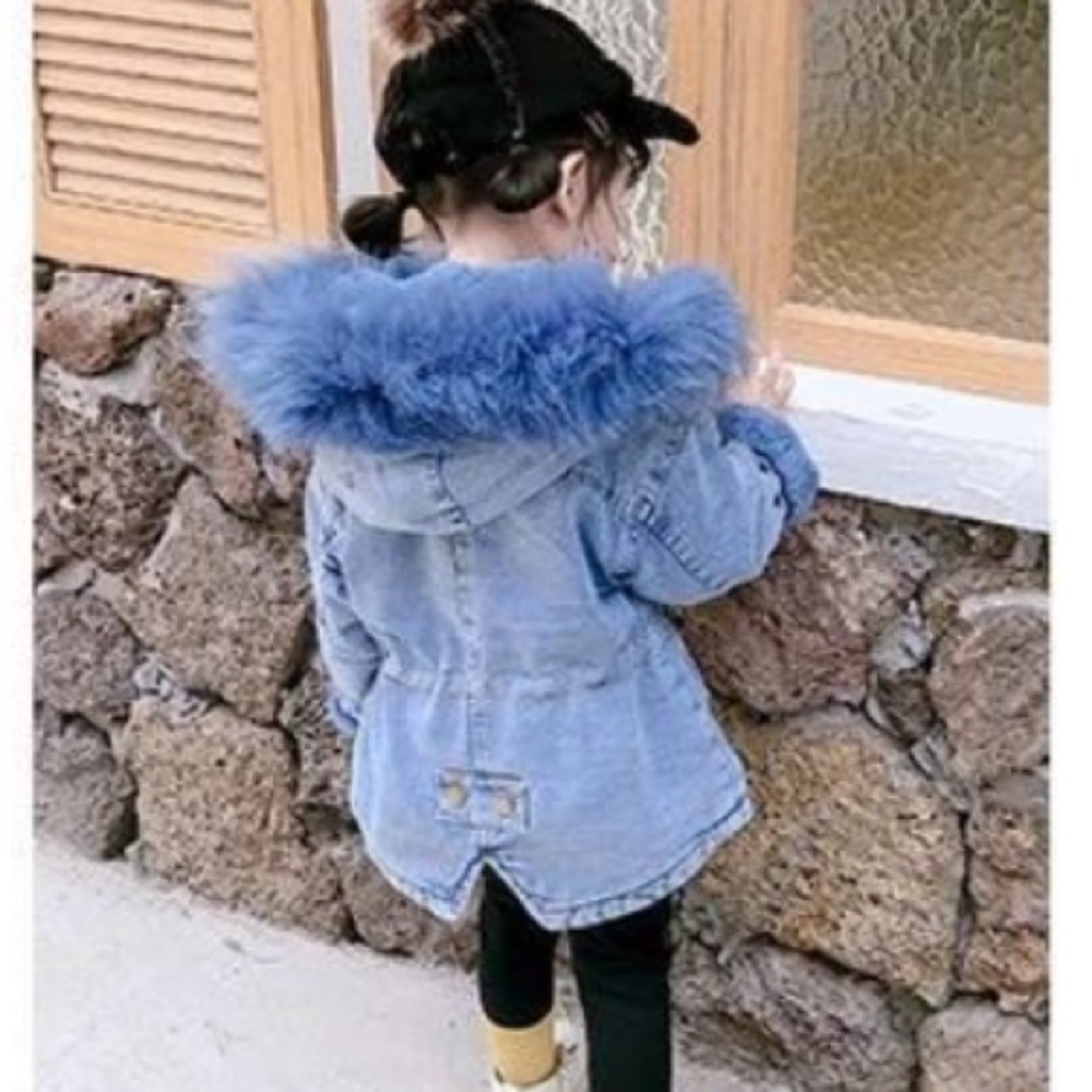 Blue Holly Oversized Denim Fur Hooded Winter Coat Jacket - Picture 12 of 12